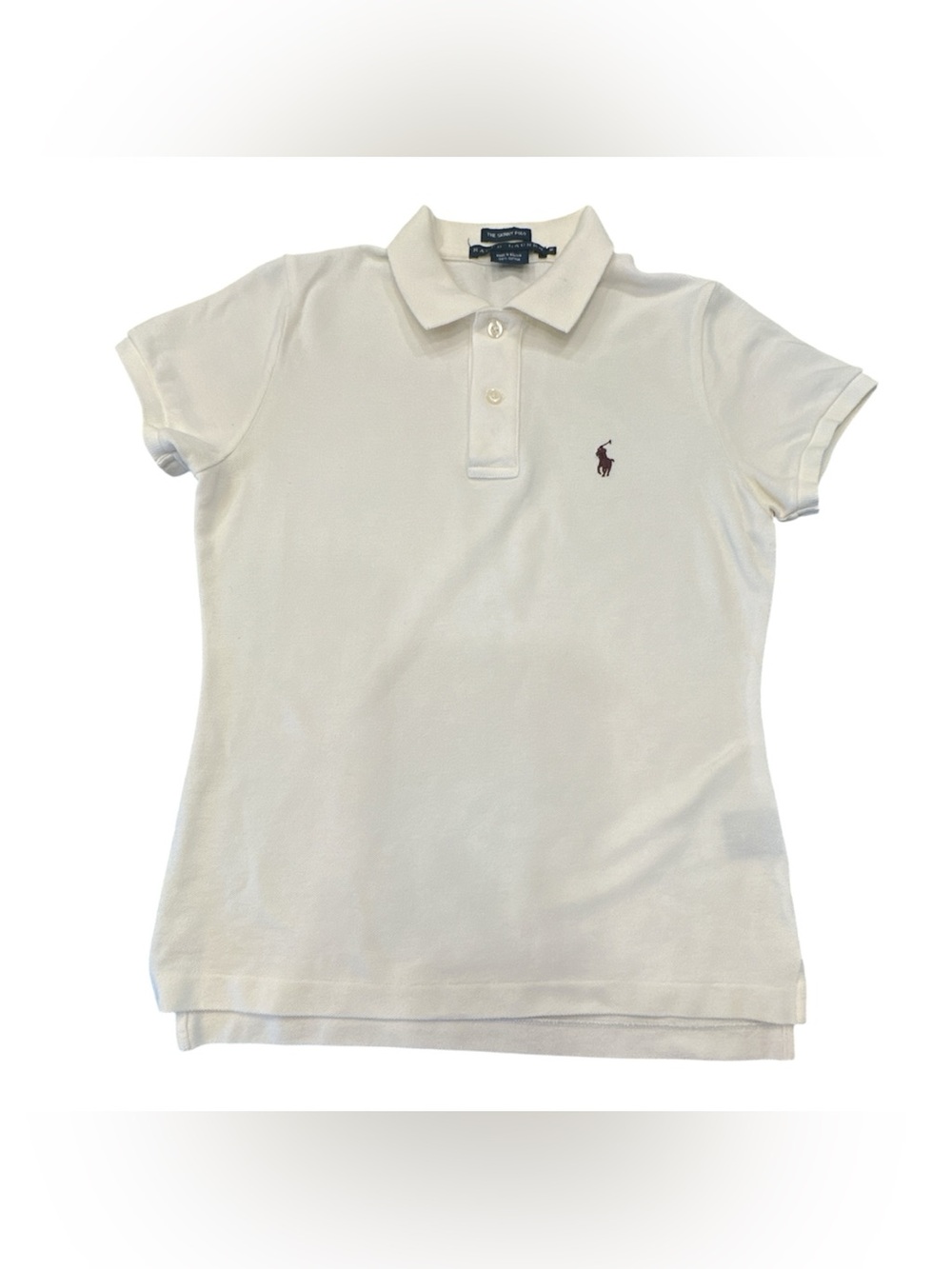 Ralph Lauren Womens M The Skinny Polo Shirt Light Cream Off White Pony Logo
